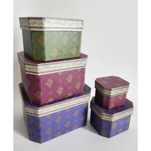 Vintage Brenda Walton Octagon Nesting Gift Boxes Set of 5 – Grapevine Pattern